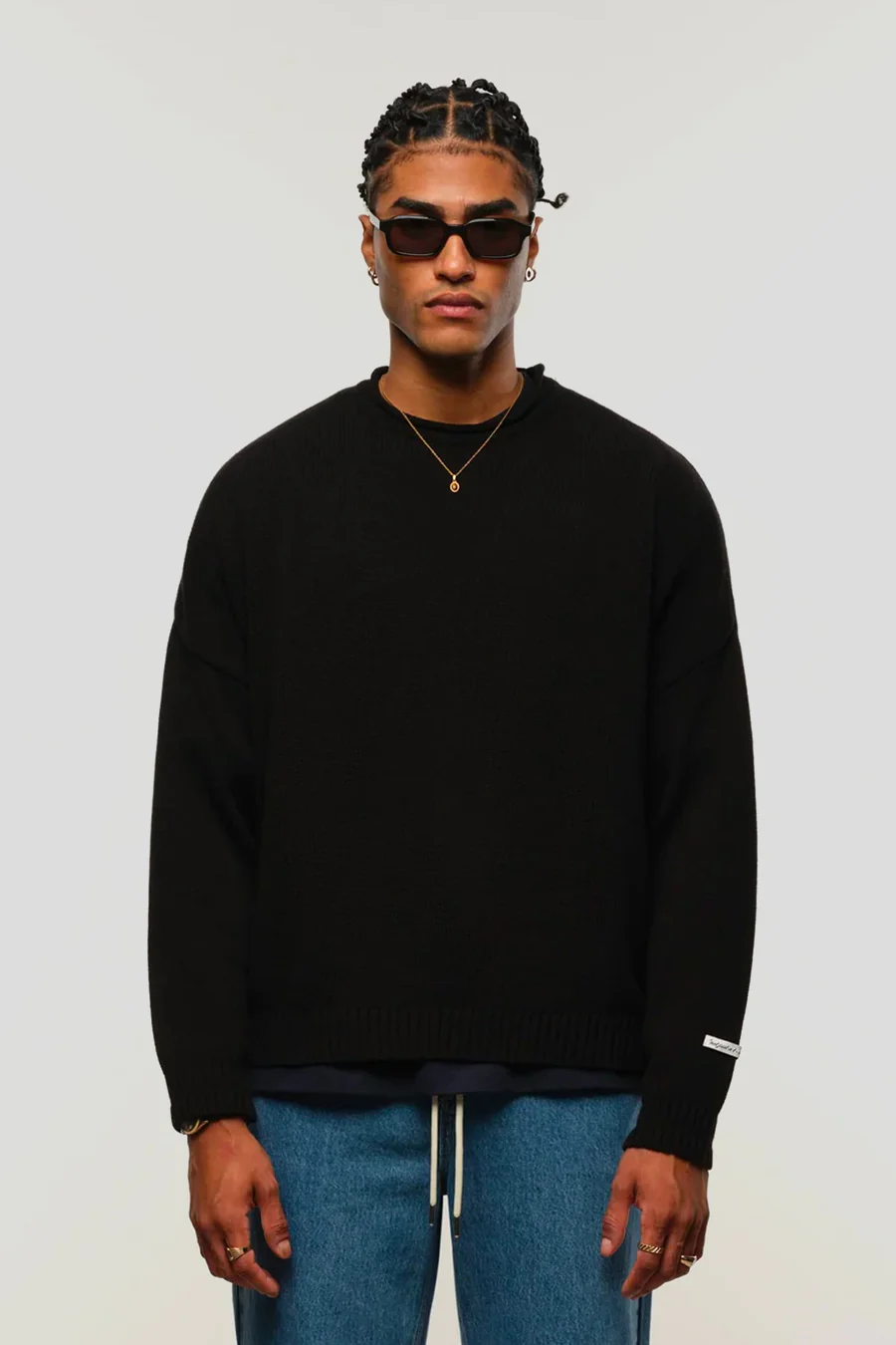 CREWNECK LOOSE KNIT ROLLED NOIR - Image 2
