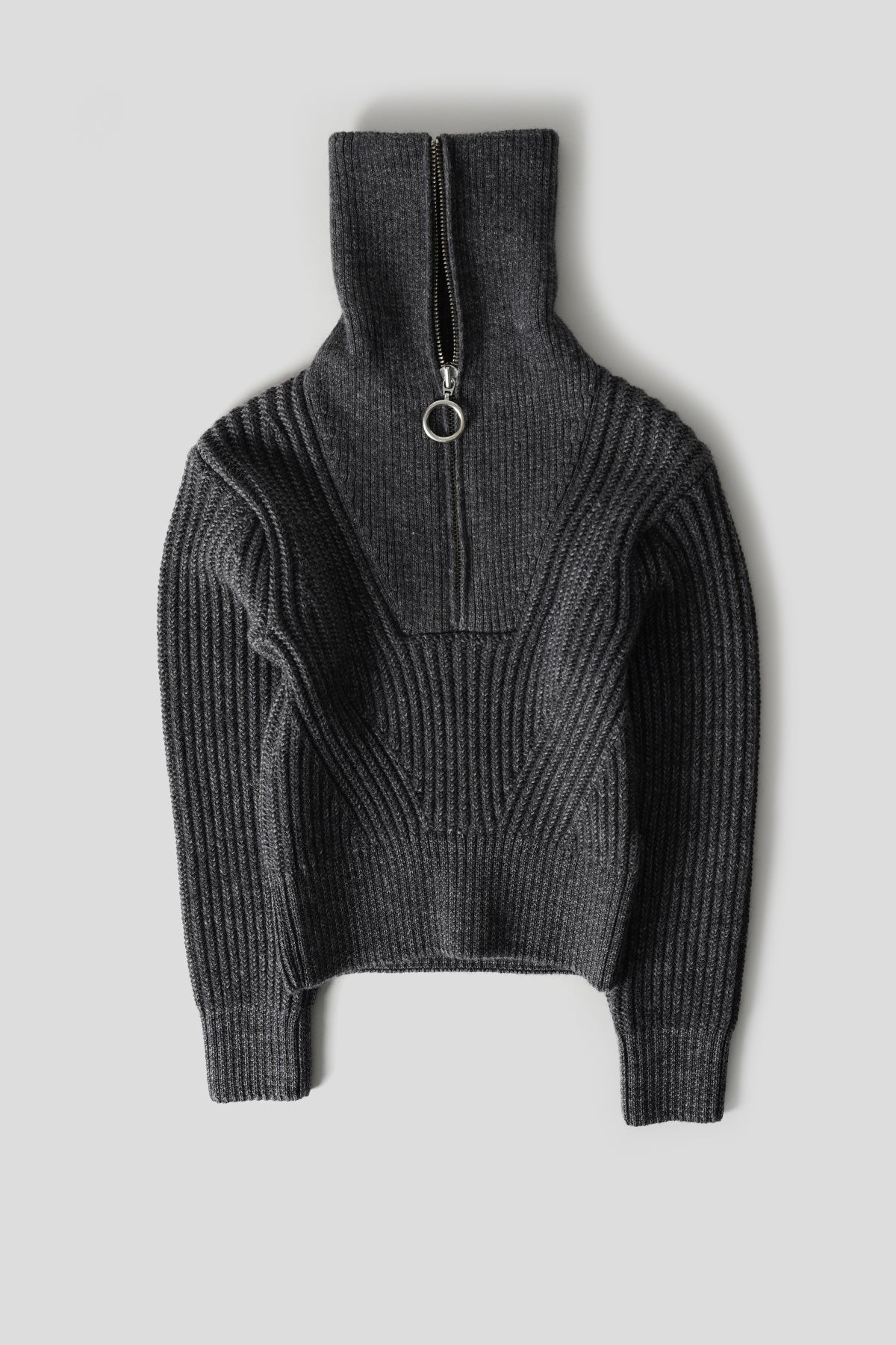 PULL COL CAMIONNEUR CÔTELÉ GRIS