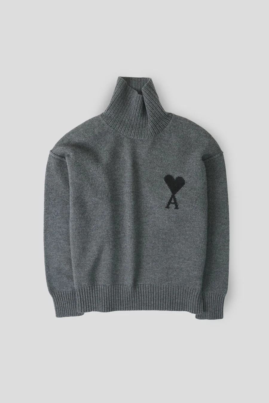 PULL COL CHEMINÉ AMI DE COEUR GRIS CHINÉ ET NOIR