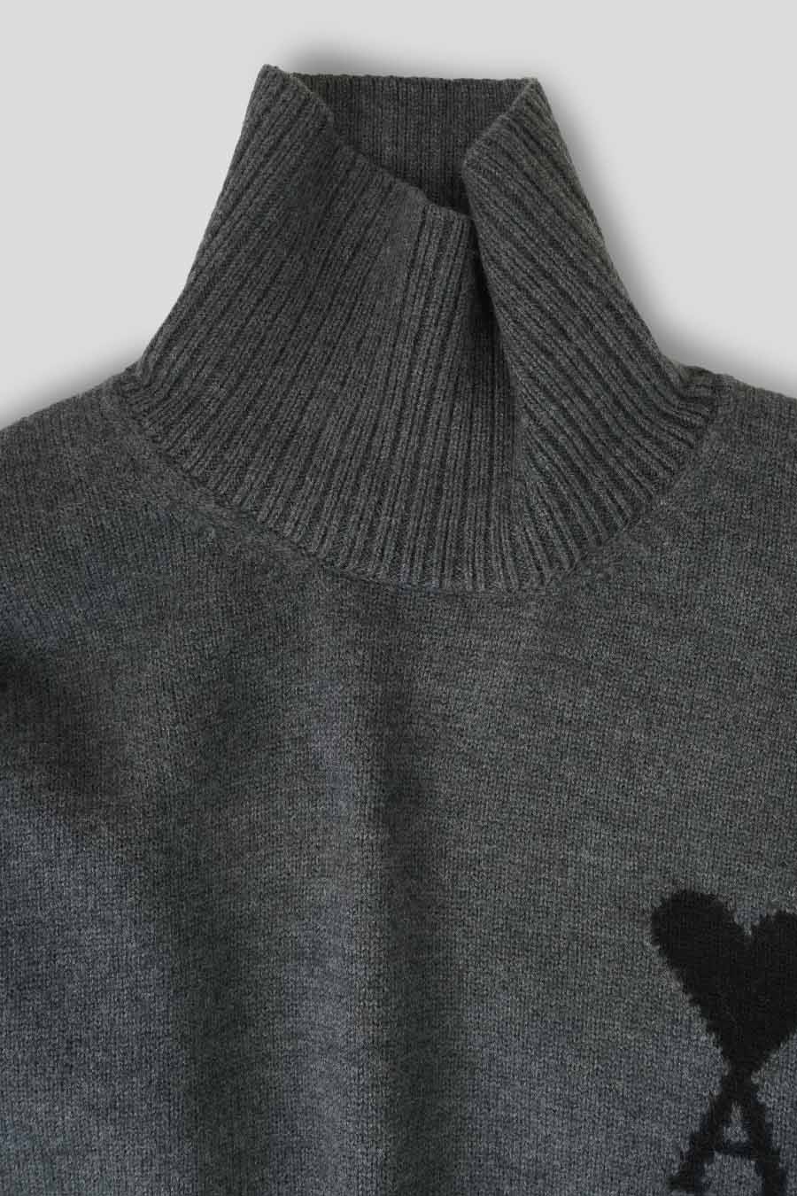 PULL COL CHEMINÉ AMI DE COEUR GRIS CHINÉ ET NOIR - Image 4
