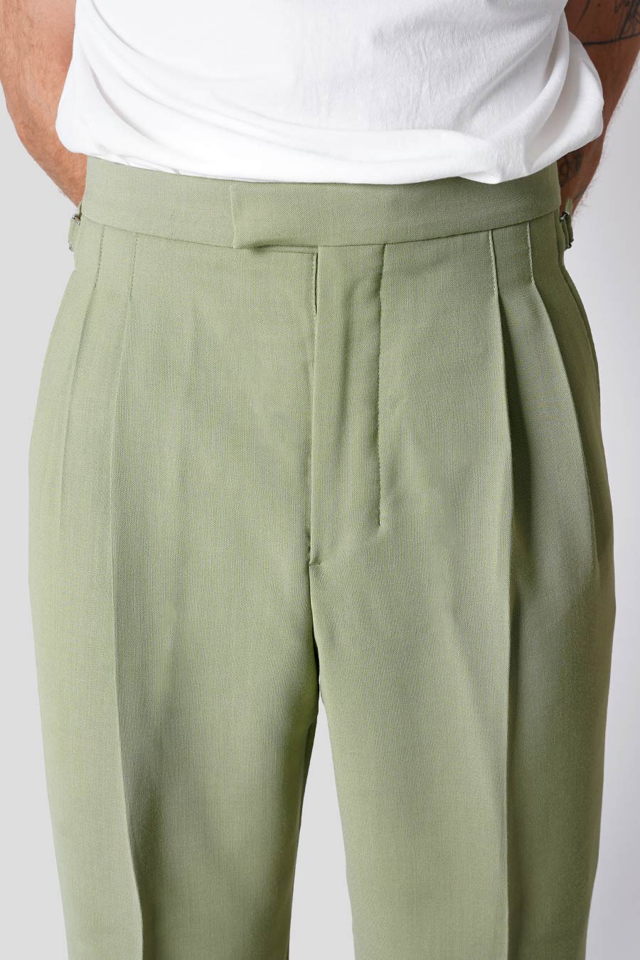 PANTALON LARGE LAINE ET VISCOSE OLIVE - Image 5