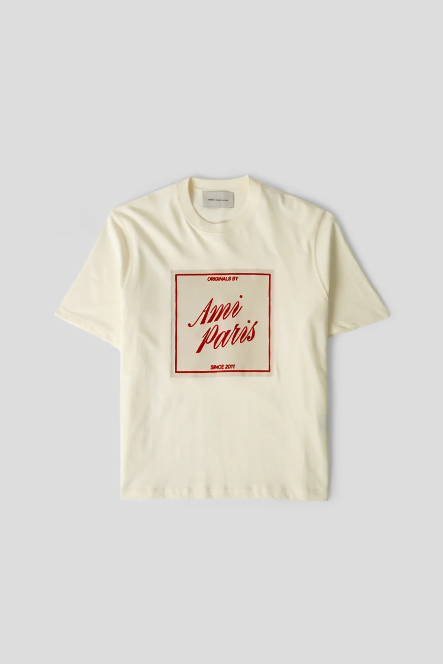 T-SHIRT BOXY AMI DE COEUR SIGNATURE FRONT BLANC CREME