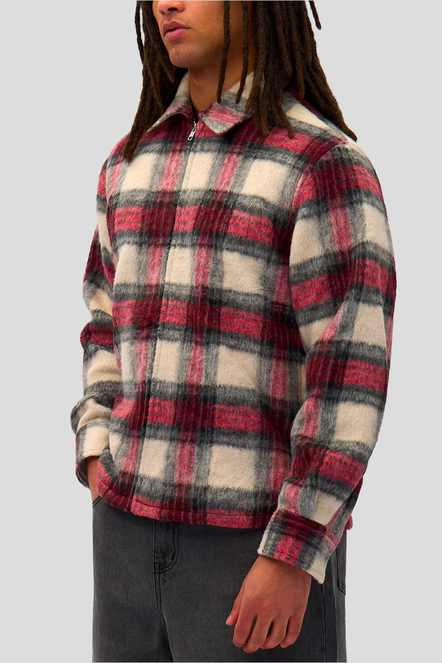 CHEMISE PLAID ZIP BEIGE, ROUGE ET NOIRE