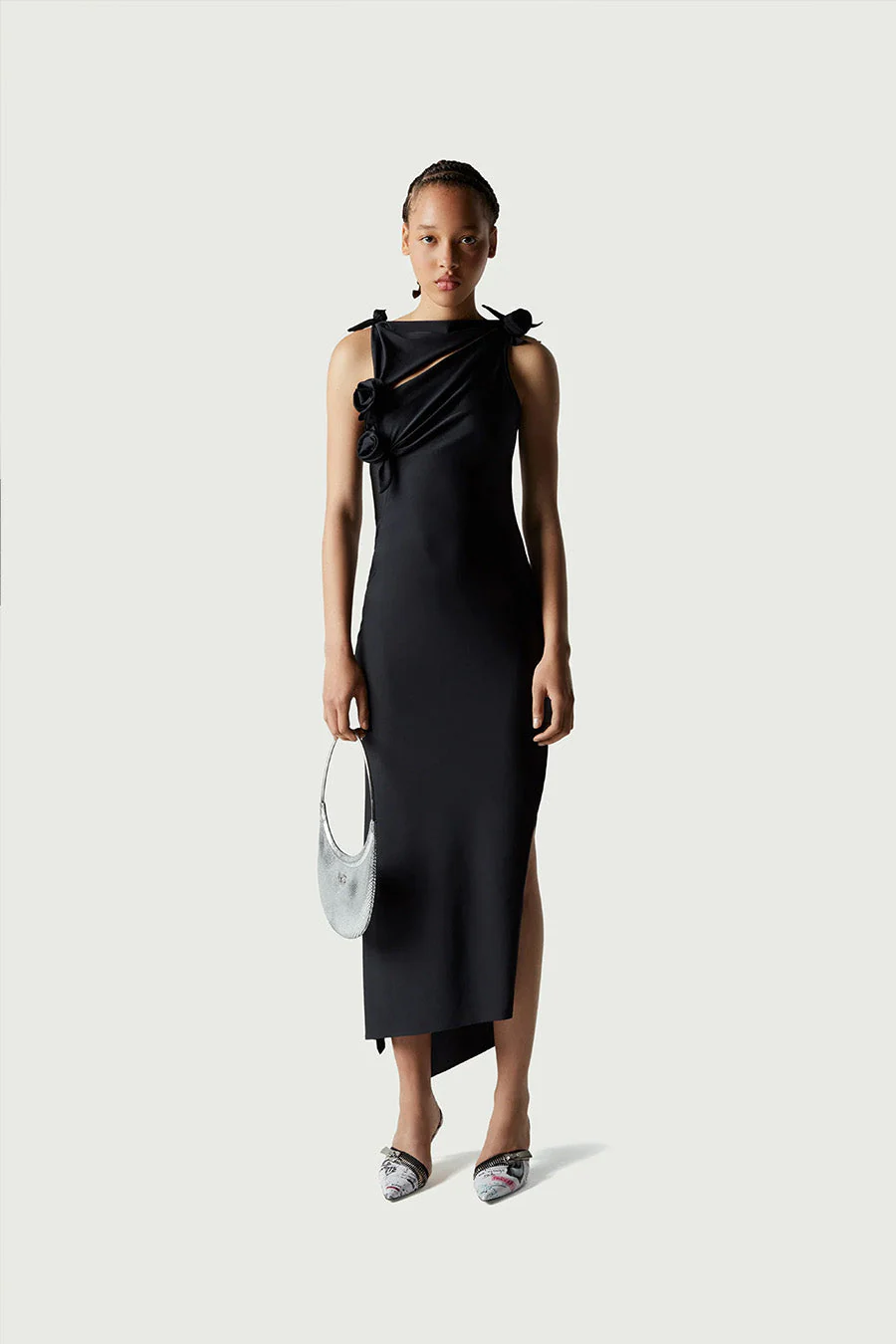 ROBE À FLEURS ASYMÉTRIQUES NOIRE - Image 3