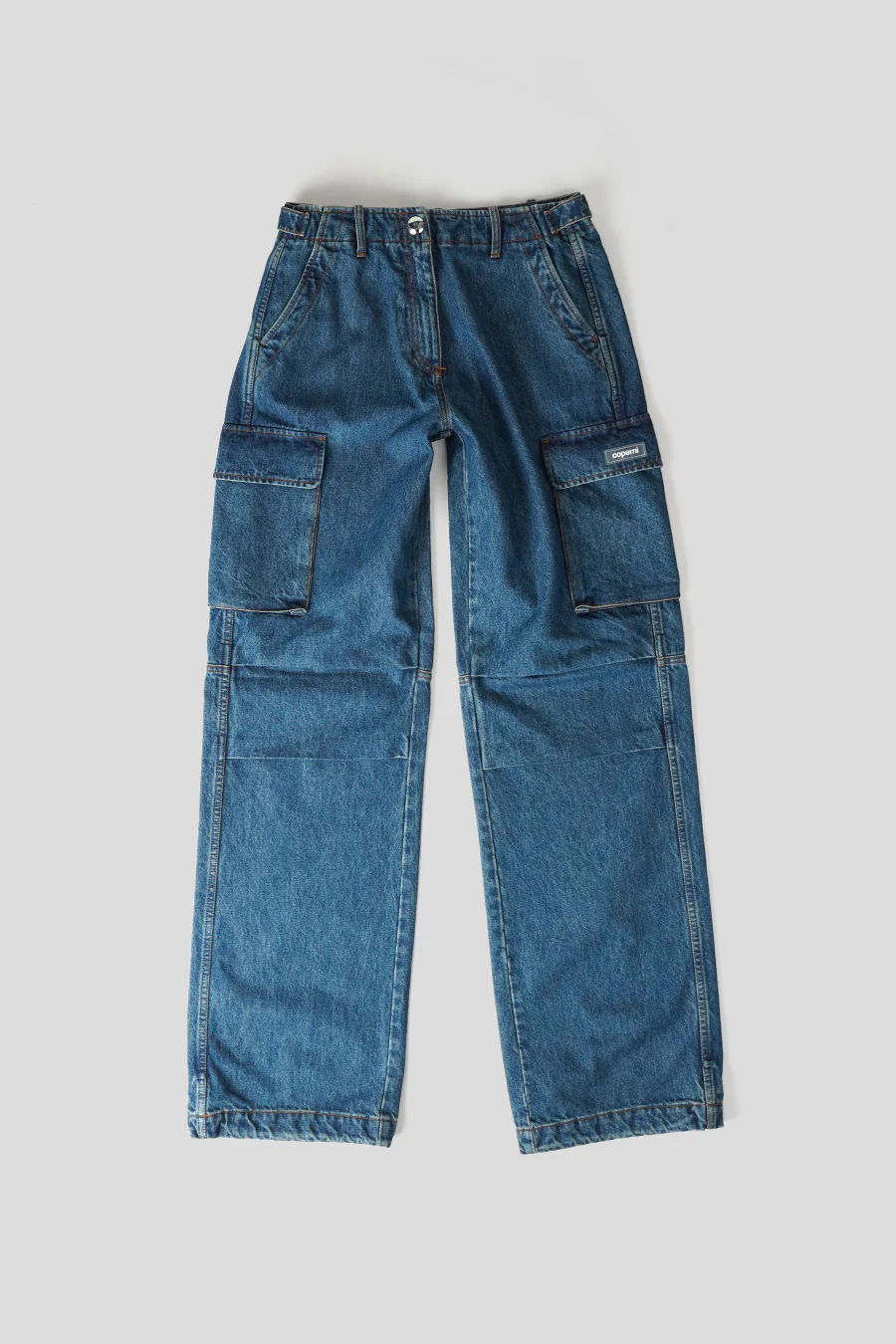 PANTALON DENIM WIDE LEG CARGO BLEU