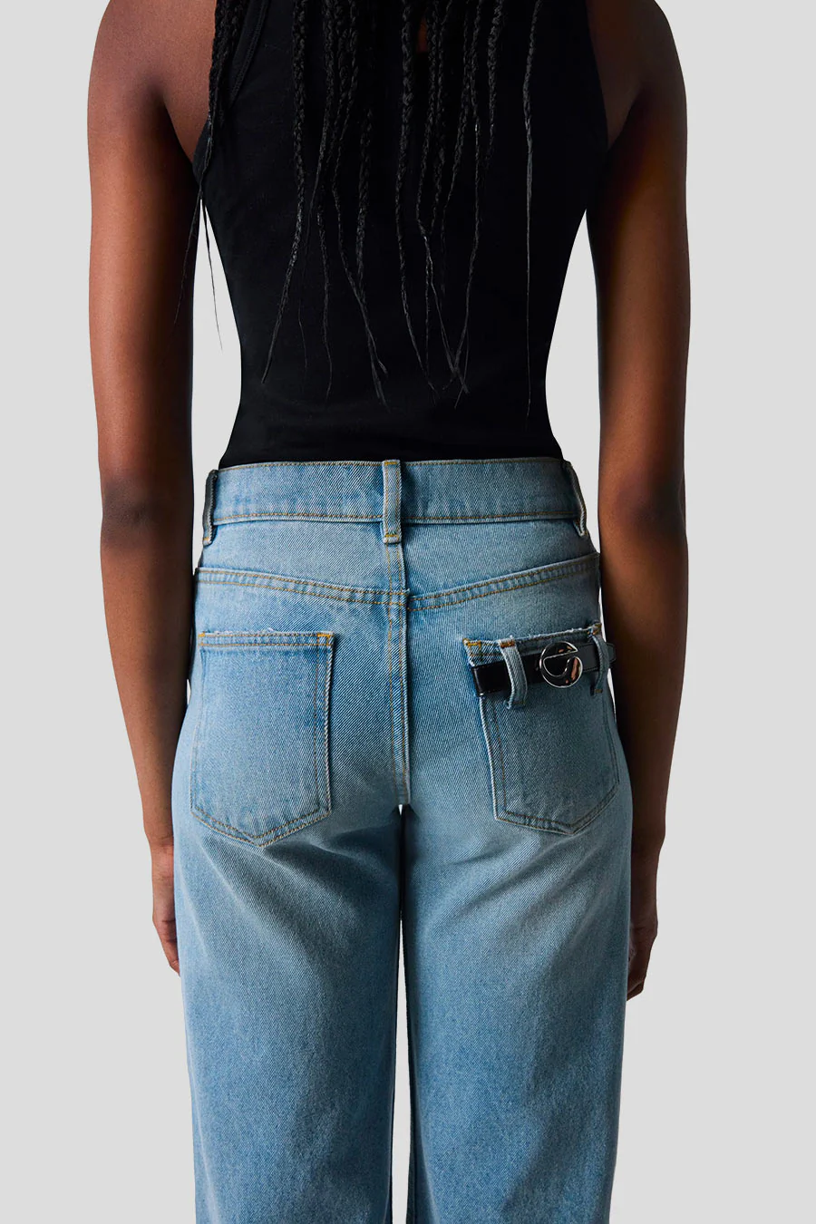 PANTALON EN DENIM À JAMBES LARGES BLEU DÉLAVÉ