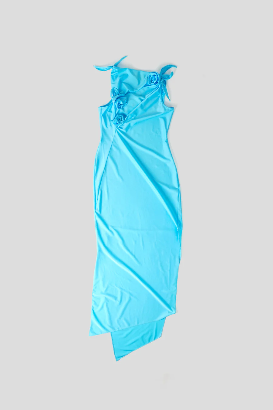 ROBE À FLEURS ASYMÉTRIQUES BLEU TURQUOISE
