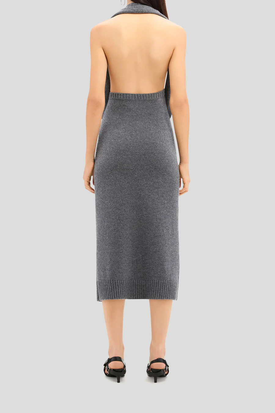 ROBE ĂPAULE DRAPĂE EN LAINE GRISE - Image 3