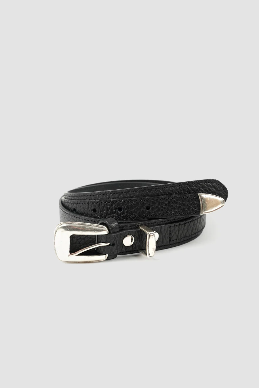 CEINTURE CUIR GRAINÉ MINIMAL WESTERN NOIR