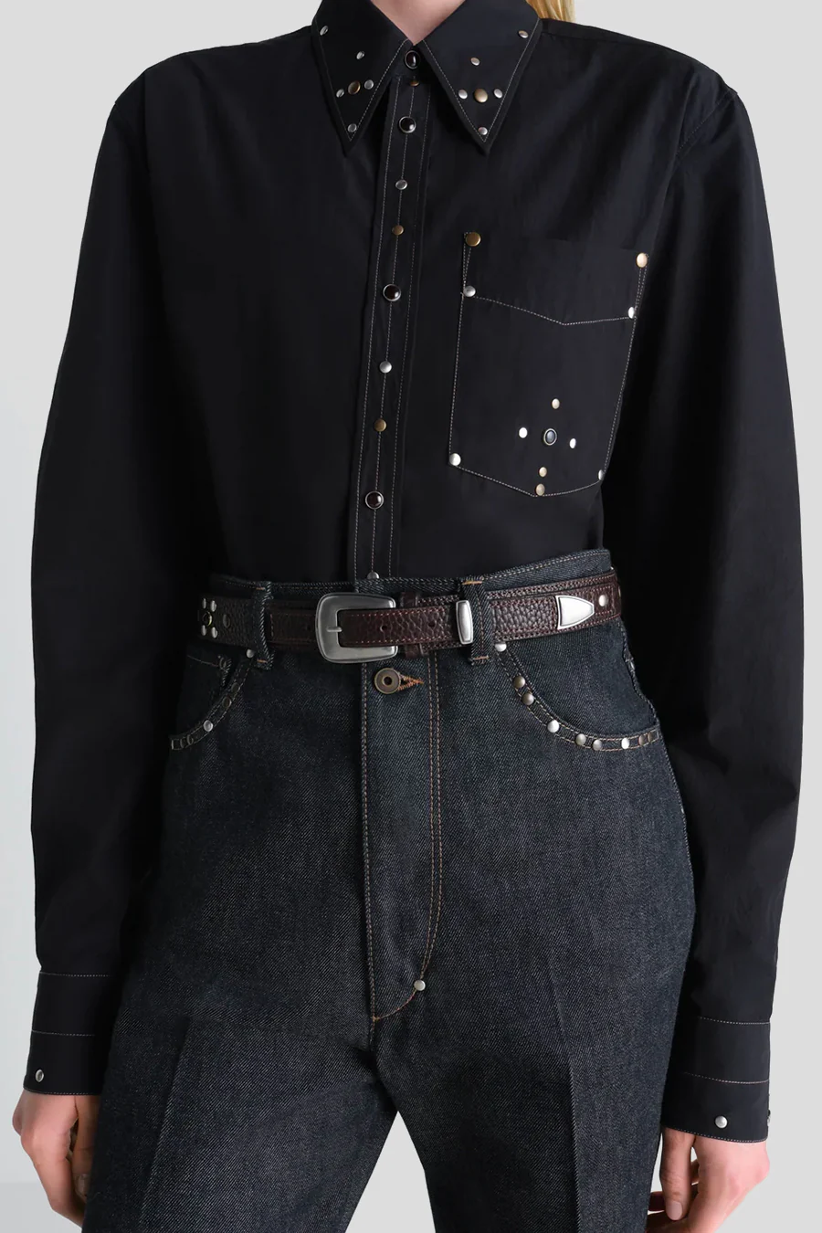 CEINTURE WESTERN STUDS B MARRON FONCÉ - Image 2