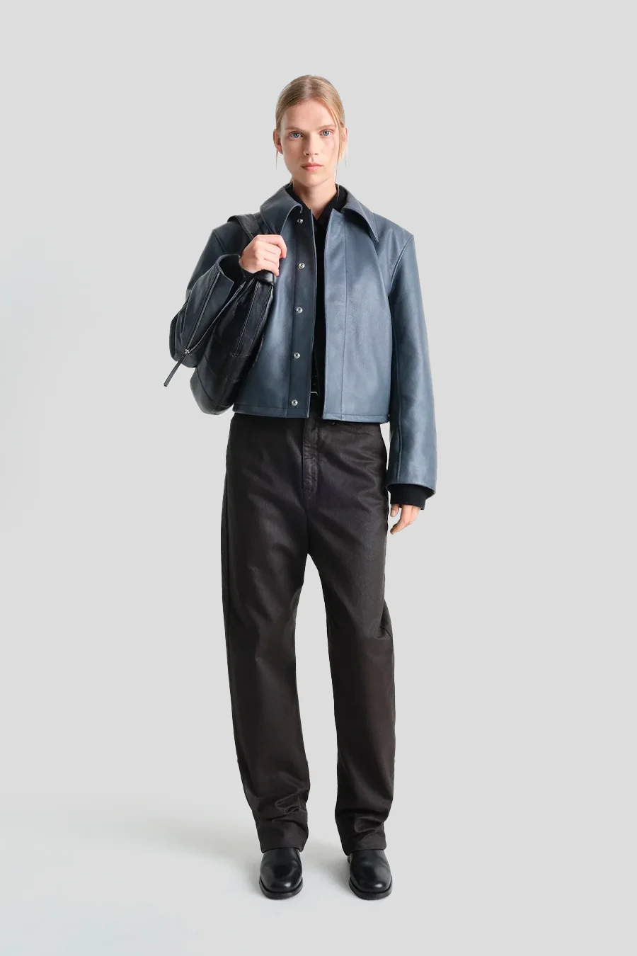 VESTE BOXY CROPPED BLEU ACIER - Image 2