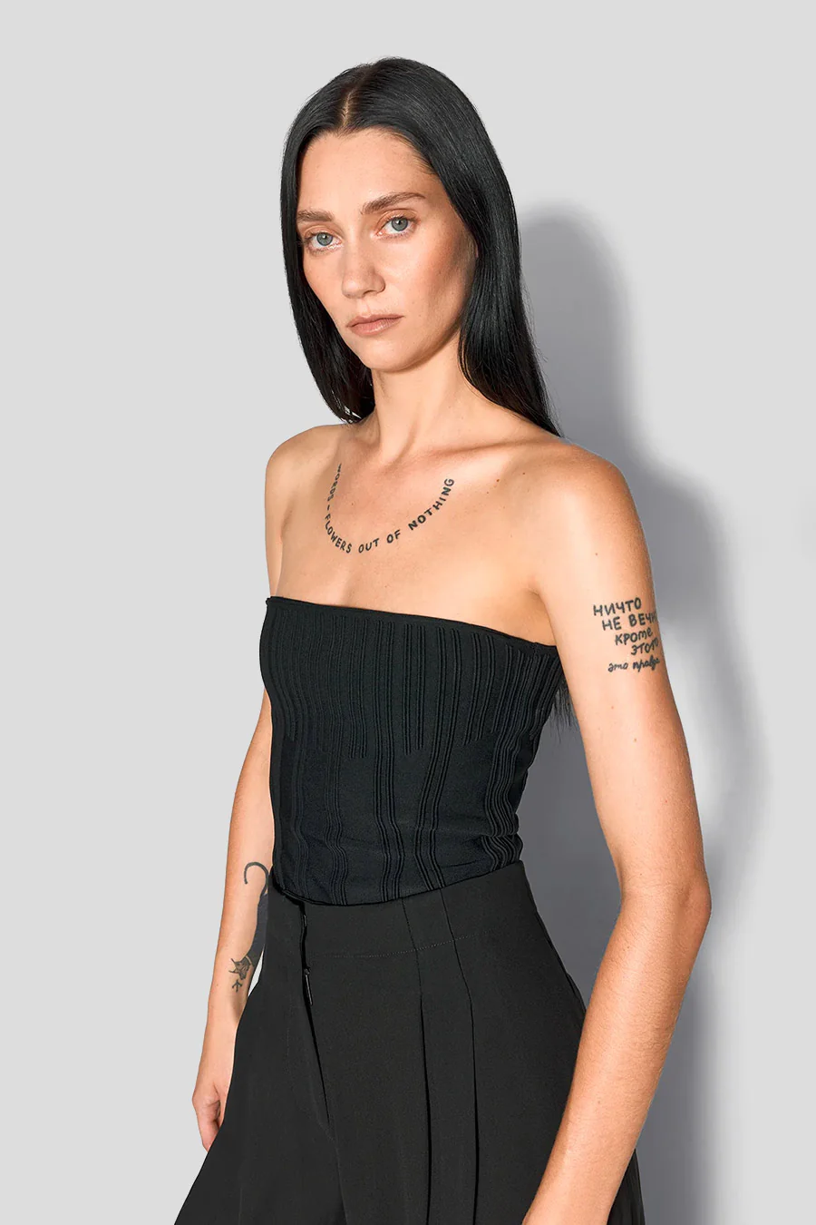 BUSTIER BONING DETAIL KNIT NOIR