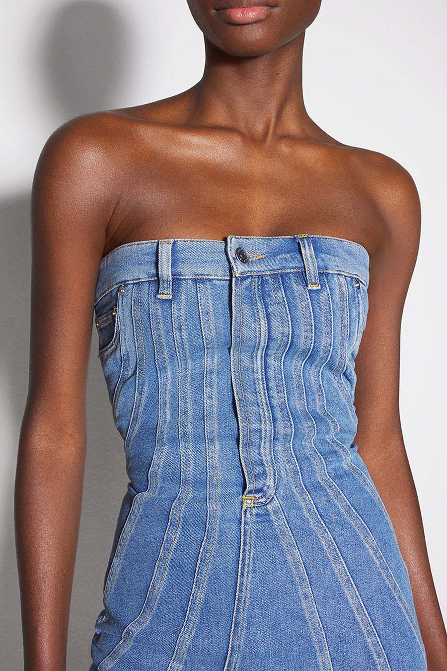 ROBE SPIRAL DENIM BUSTIER BLEUE - Image 2