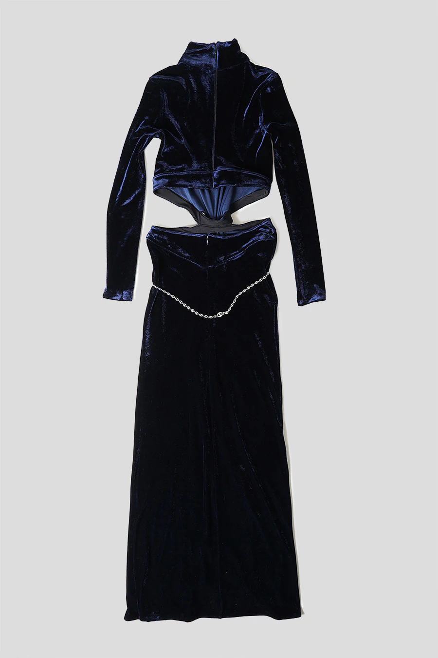 ROBE LONGUE EN VELOURS AVEC CEINTURE ORNÉE DE BIJOUX BLEU MARINE - Image 4