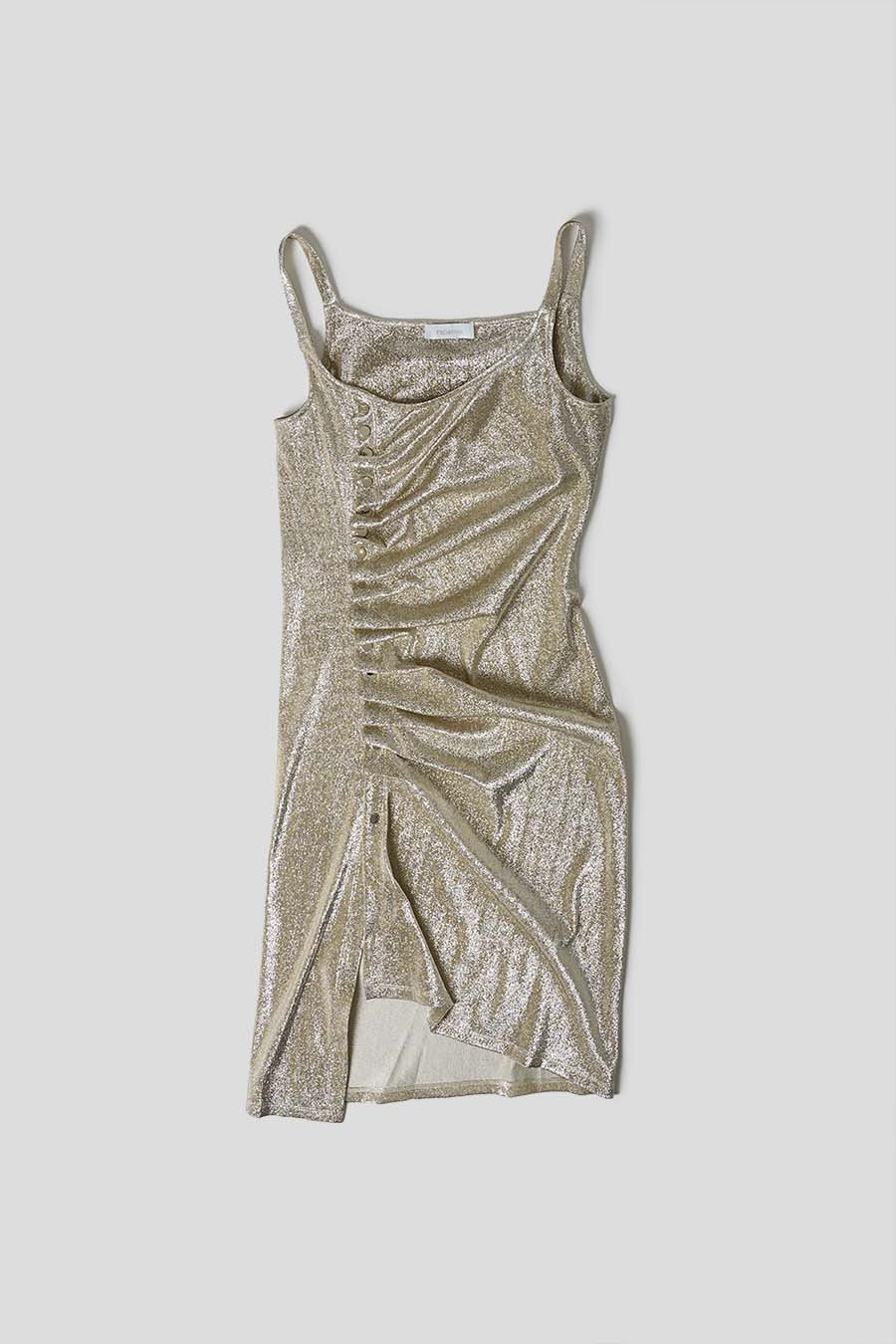 MINI-ROBE SANS MANCHES DRAPÉE À PRESSION DORÉE