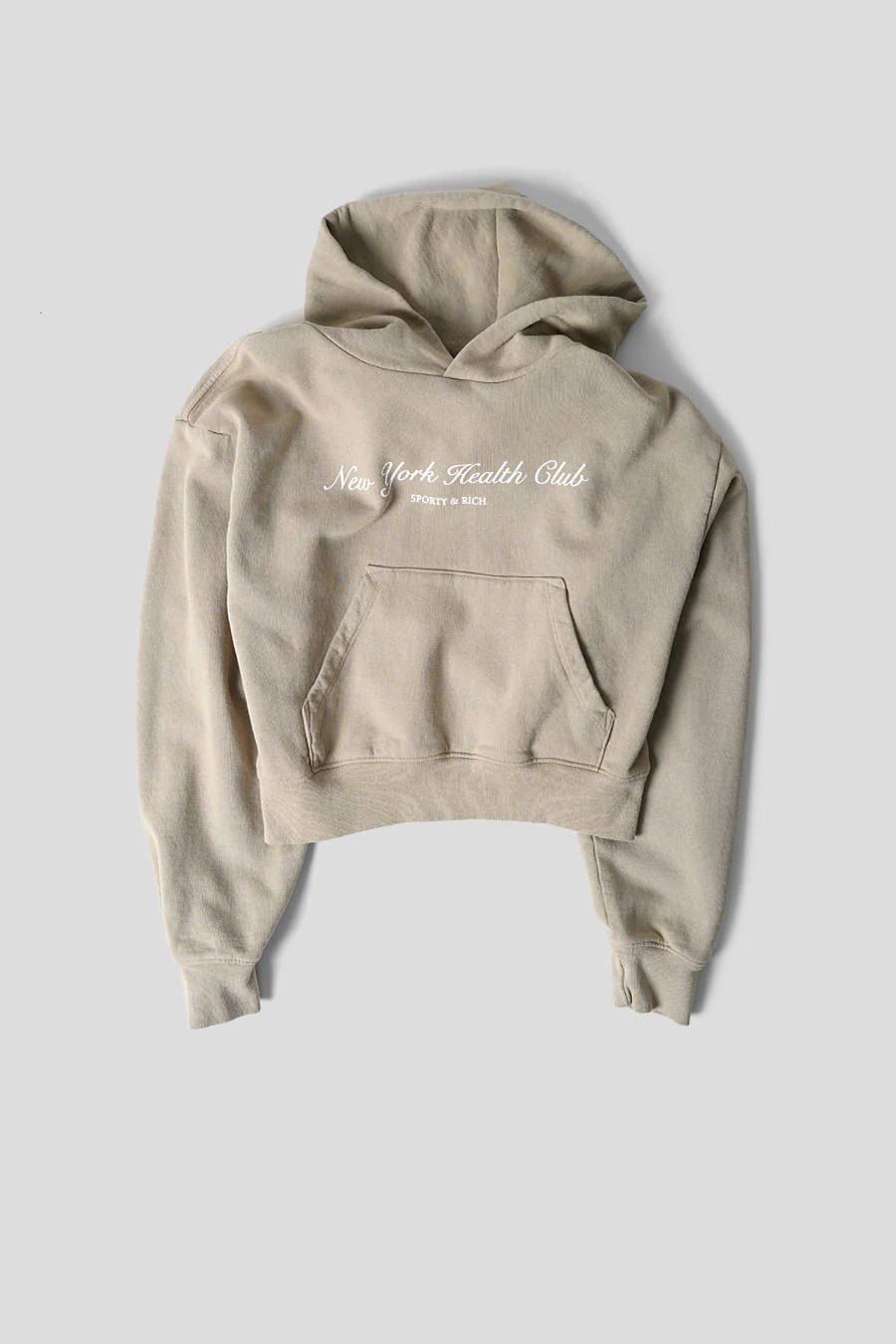 HOODIE CROPPED NY HEALTH CLUB BEIGE