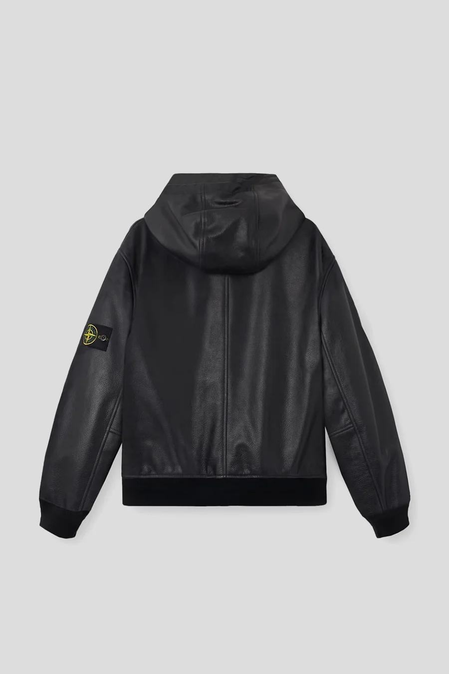 VESTE À CAPUCHE EN CUIR TEXTURÉ NOIRE - Image 4