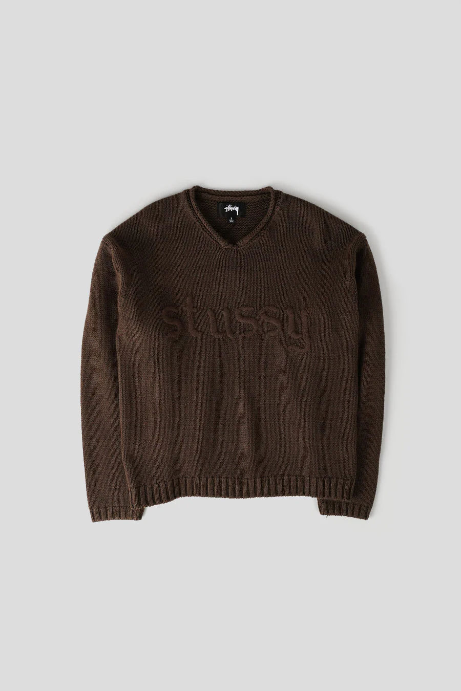PULL EMBROIDERED V-NECK LOGO MARRON