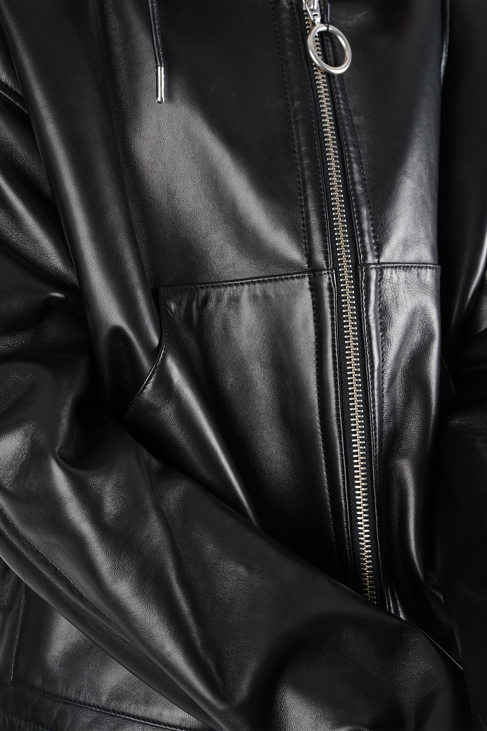 VESTE ZIPPÉ À CAPUCHE EN CUIR LISSE - Image 4